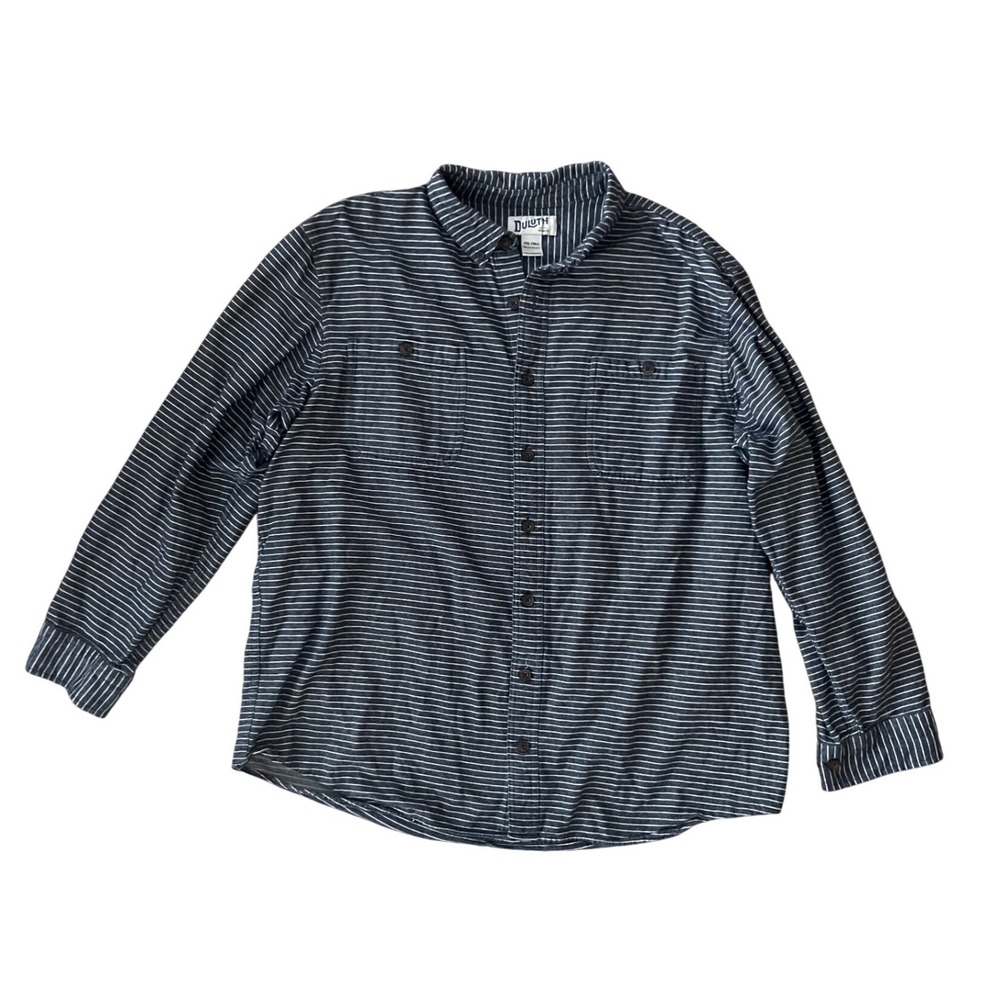Duluth Trading Co. Men's Relaxed Fit Button Up Shirt Blue Stripe- 2XL Tall